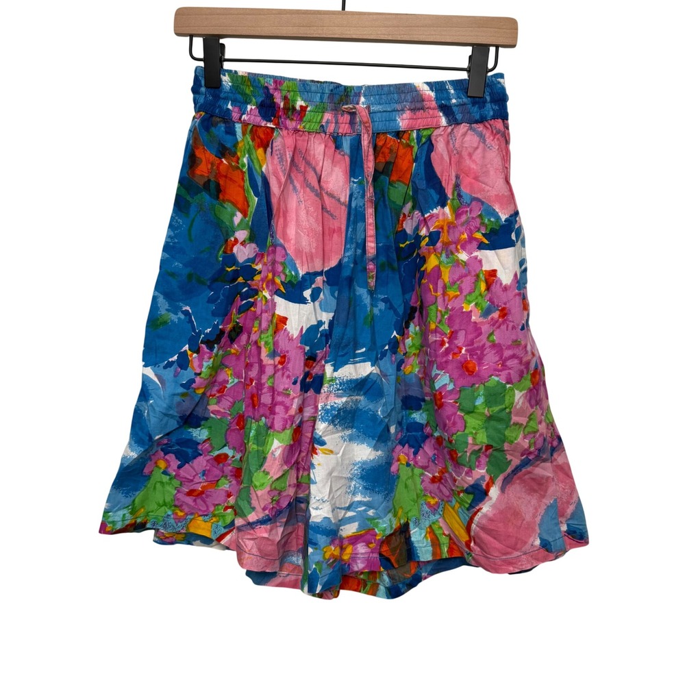 Jacque & Koko Womens VIntage Floral Abstract Cotton‎ Shorts Blue Pink Size 14/16